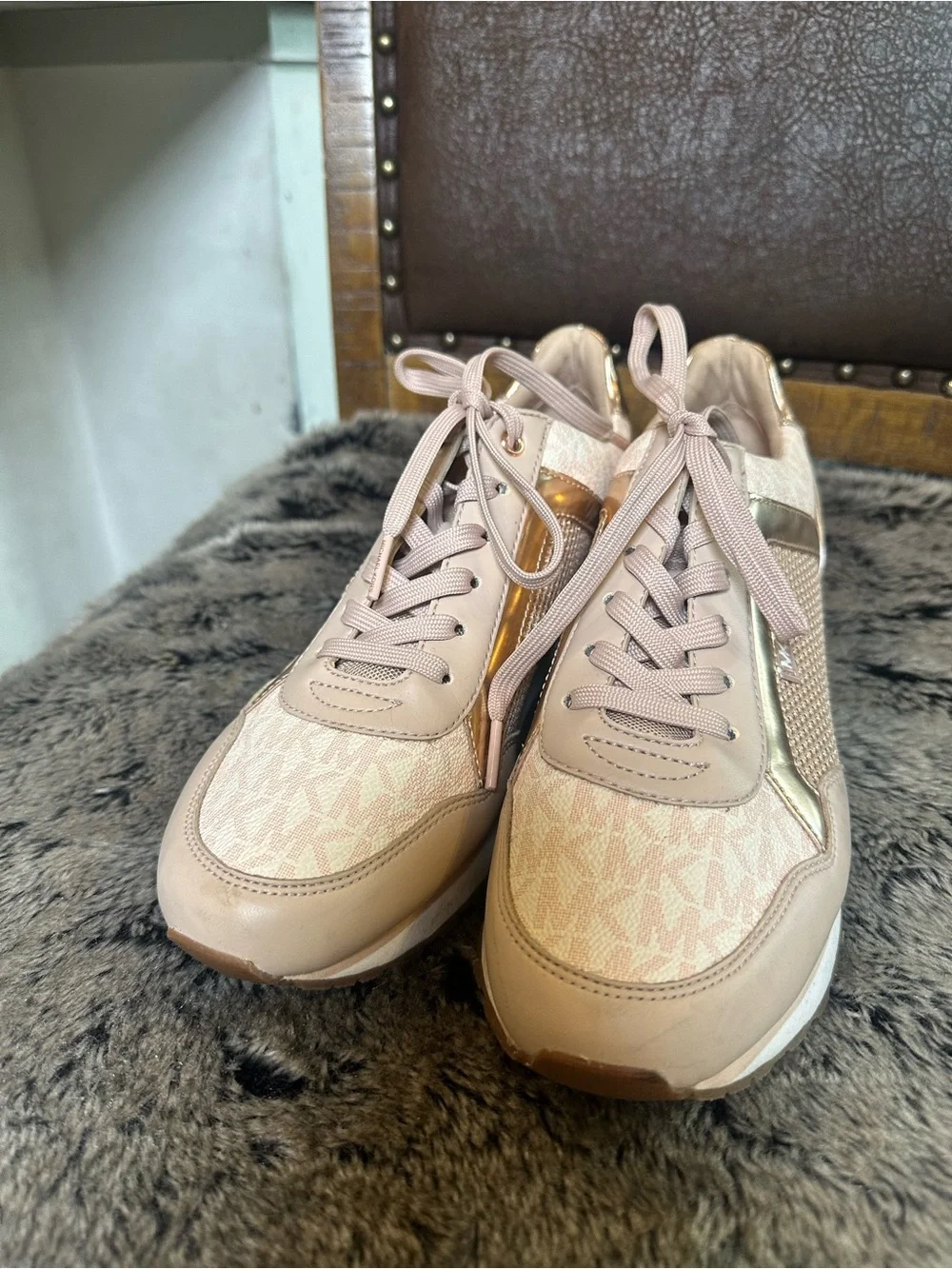 NWOB Michael Kors Maddy Two-Tone Logo & Mesh Trainer Pink Rose Gold Sneakers,9.5